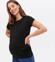 New Look Maternity Black Ruched Side Crew T-Shirt